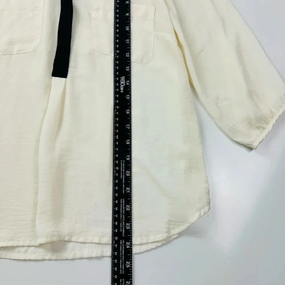 H&M Chiffon Semi Sheer Cream Black‎ Trim Blouse Size 8 - Picture 6 of 9
